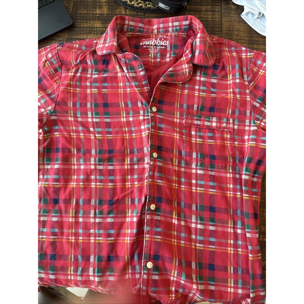 Chubbies Red Plaid Short Sleeve button up Medium Sky’s Out Thighs Out